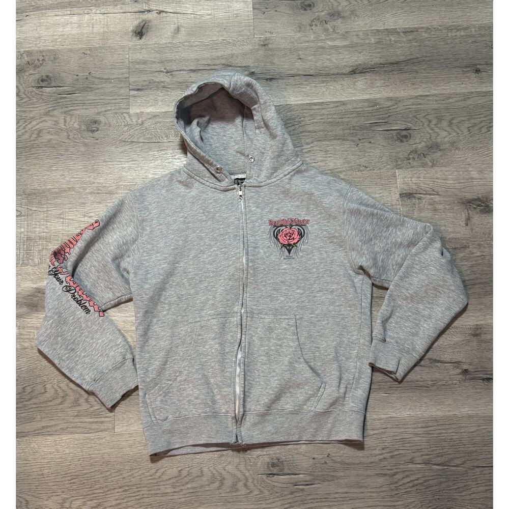Beautiful Disaster Woman’s L Full Zip Hoodie Sweatshirt Gray